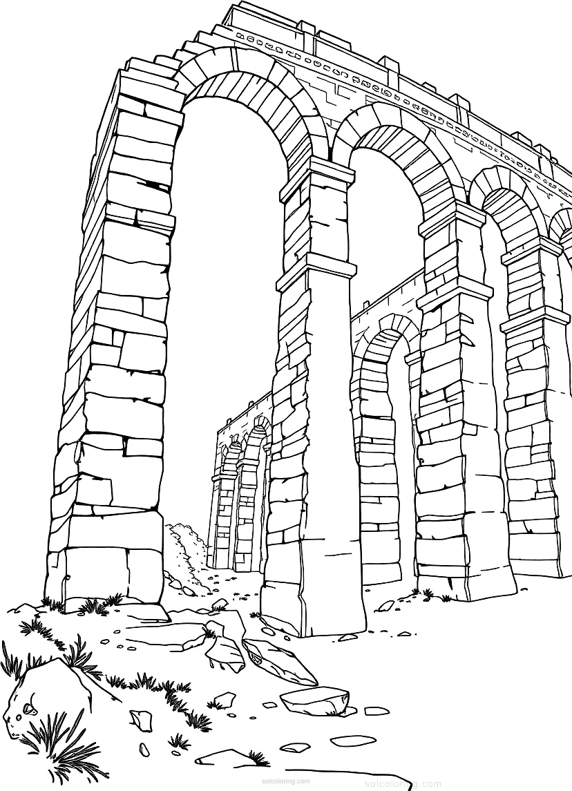 Roman Aqueduct coloring page for kids