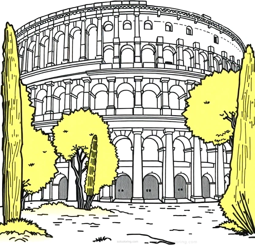 Roman Colosseum coloring page for kids