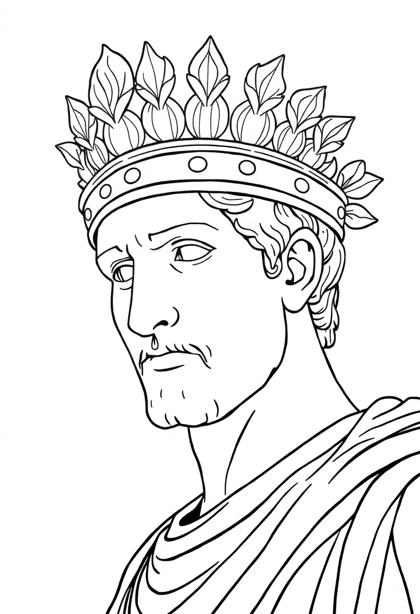 Roman Emperor with Laurel Crown coloring page, free printable
