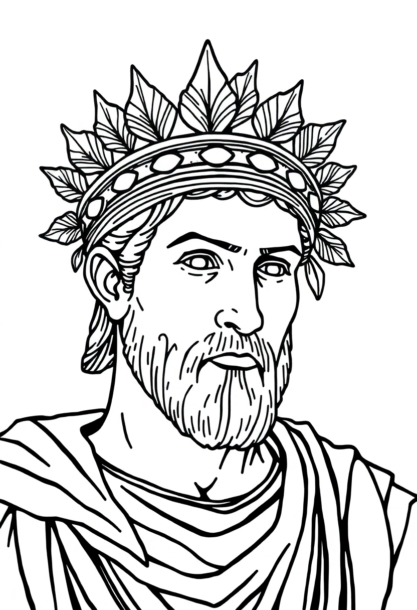 Roman Emperor with Laurel Crown coloring page, free printable