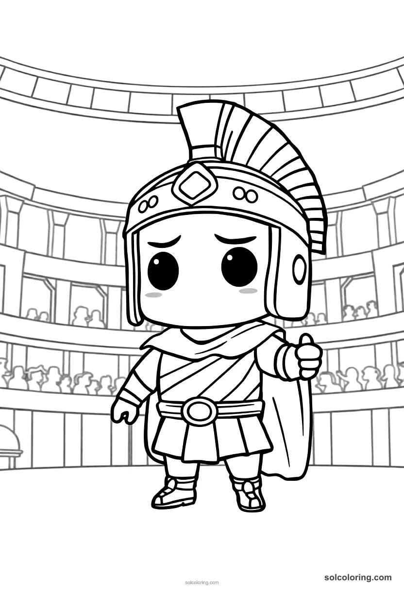 Chibi Roman Gladiator Arena on Fight Day chibi coloring page for kids