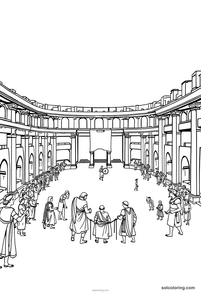 Simple Roman Gladiator Arena on Fight Day simple coloring page for kids