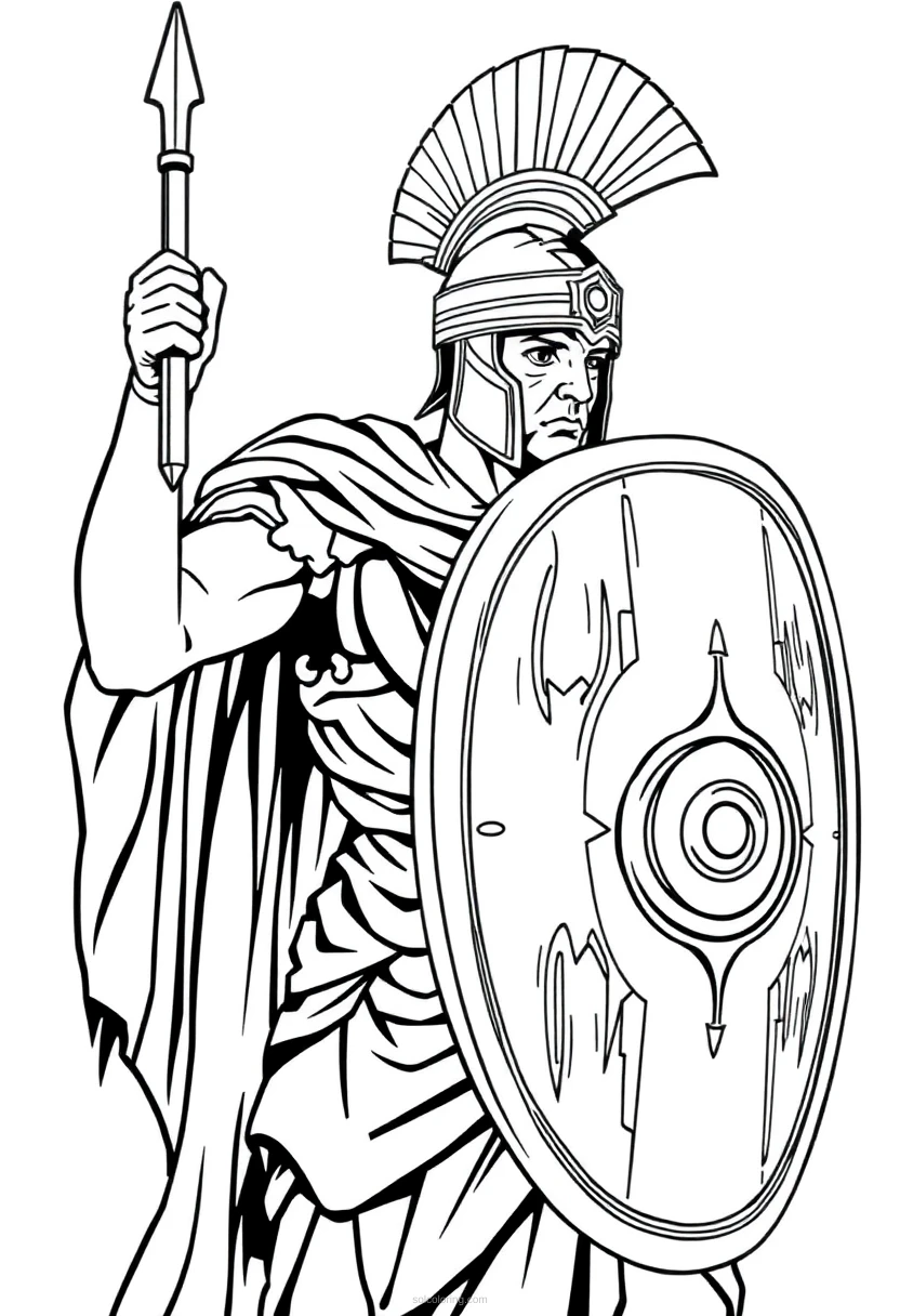 Roman Gladiator With Shield And Sword coloring pages