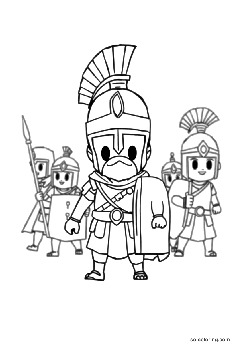 Chibi Roman Legion March Through Conquered Territory coloring page, free printable chibi style