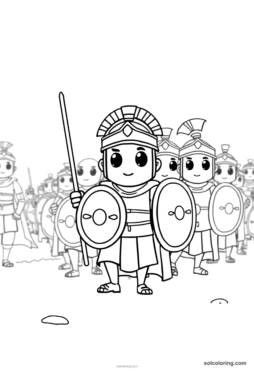Cute Cartoon Roman Legion March Through Conquered Territory cute cartoon coloring page for kids