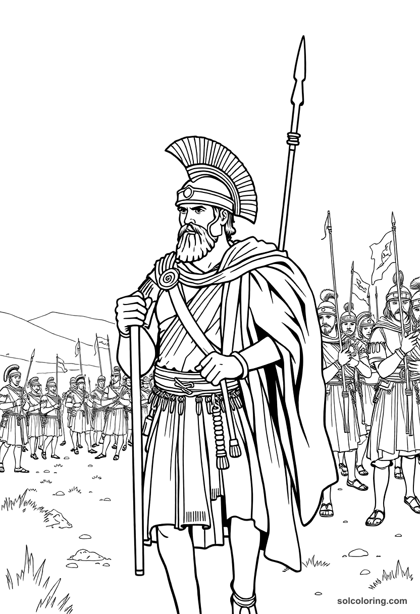 Roman Legion March Through Conquered Territory coloring page, free printable detailed style