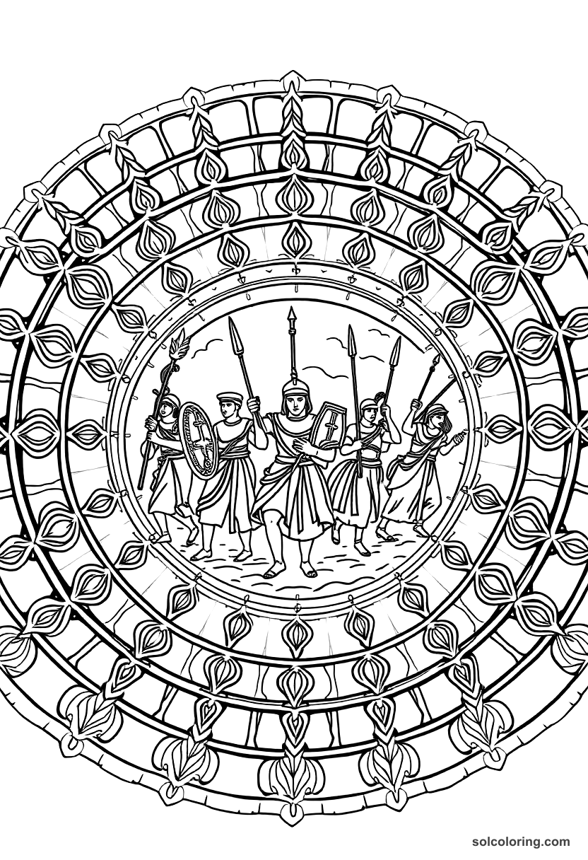 Mandala Roman Legion March Through Conquered Territory coloring page, free printable mandala style