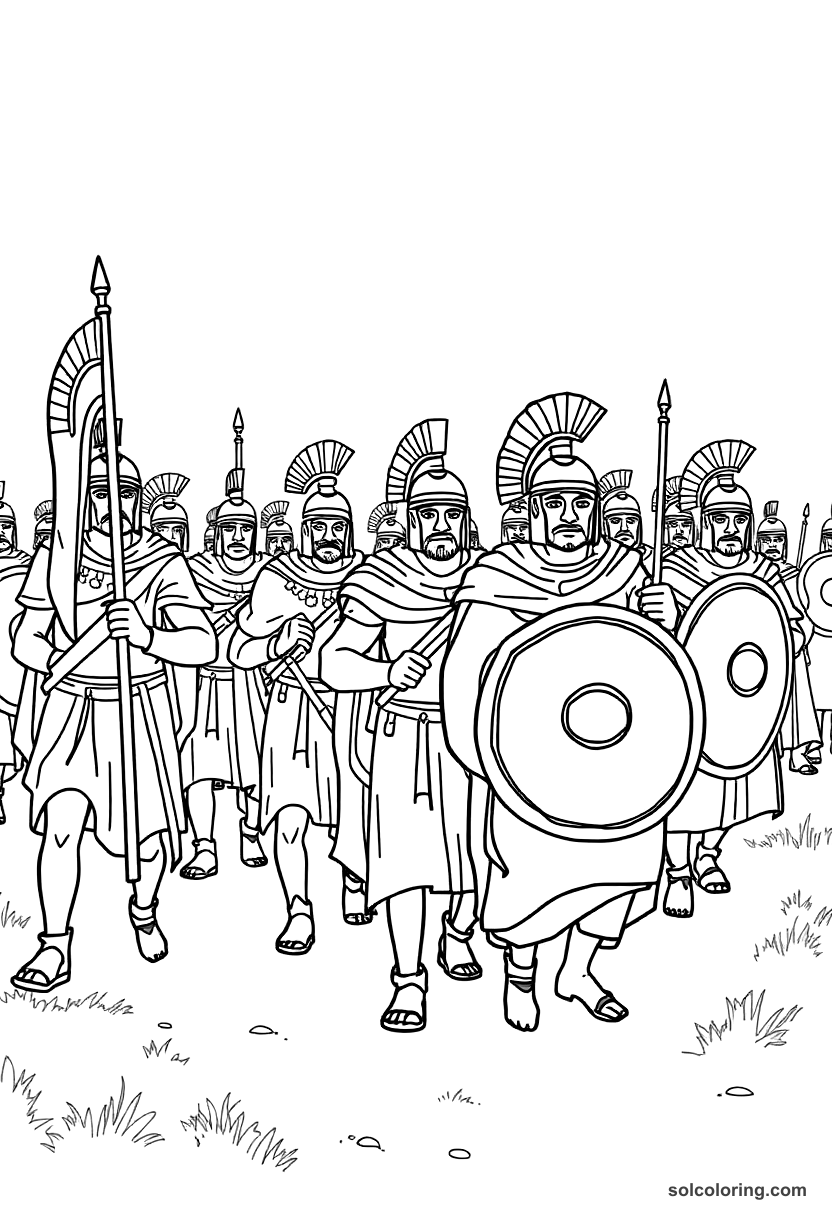Simple Roman Legion March Through Conquered Territory coloring page, free printable simple style