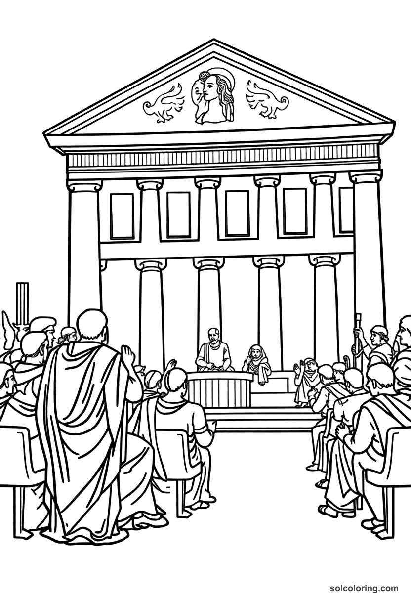 Simple Roman Senate Debate on the Ides of March coloring page, free printable simple style