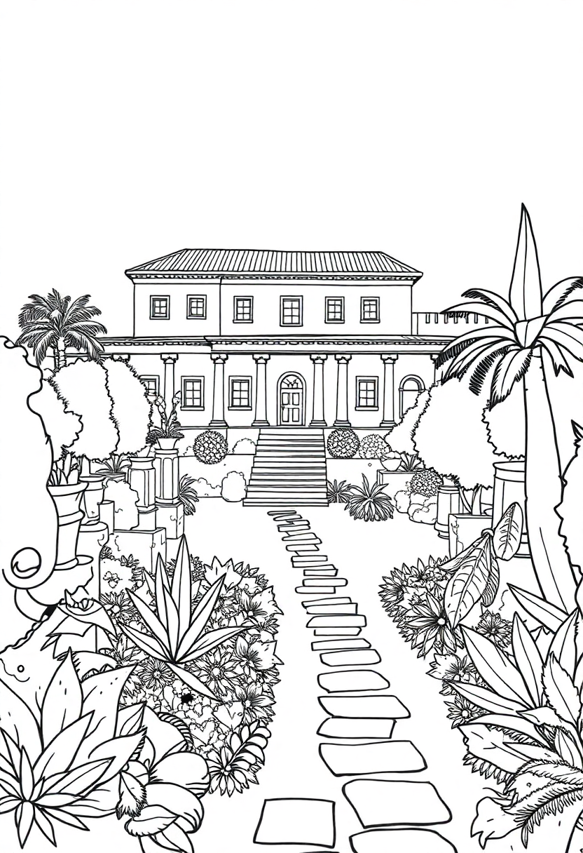 Roman Villa with Gardens coloring page, free printable