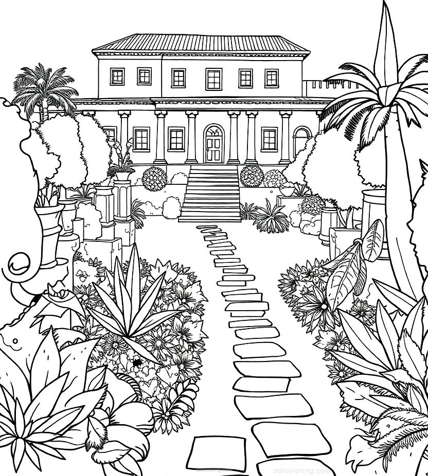 Roman Villa with Gardens coloring page for kids