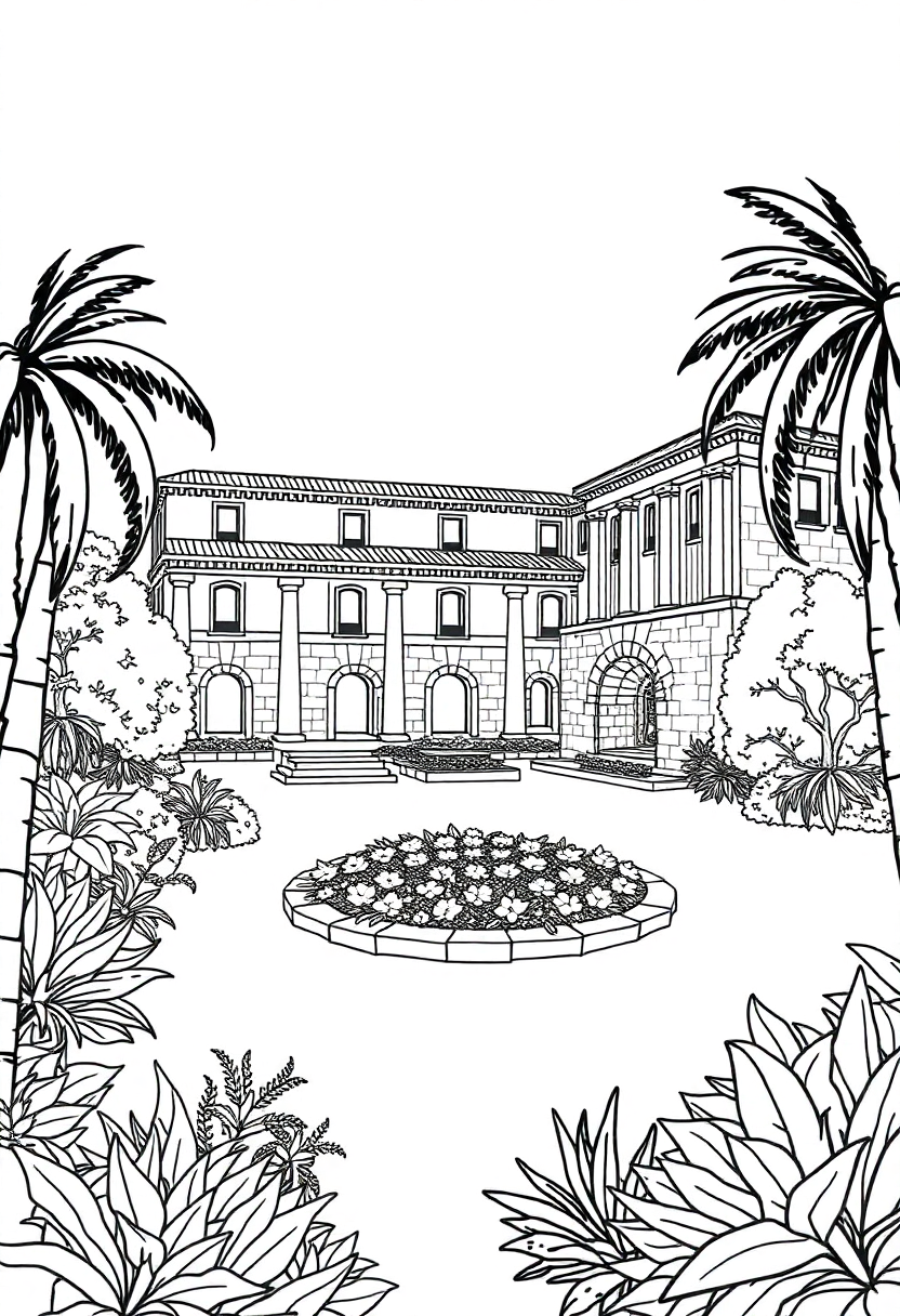 Roman Villa with Gardens coloring page, free printable
