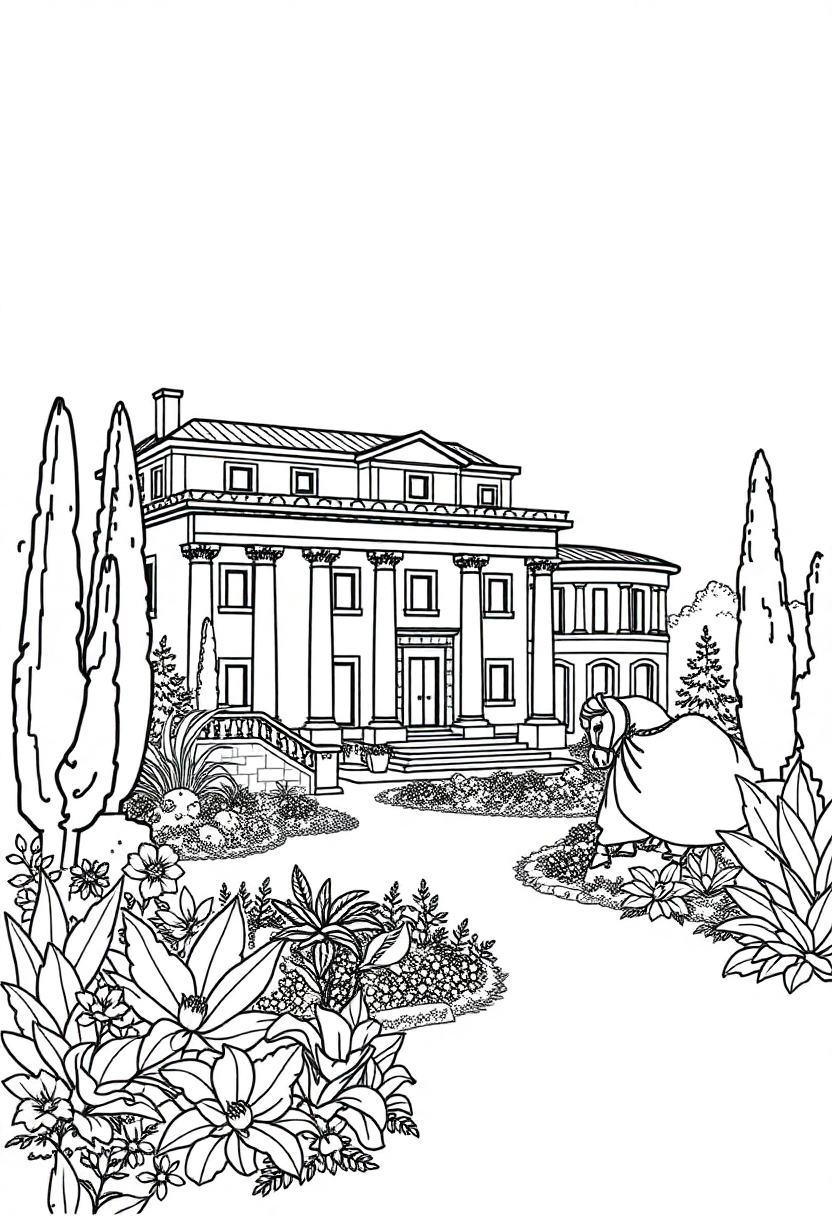 Roman Villa with Gardens coloring page, free printable
