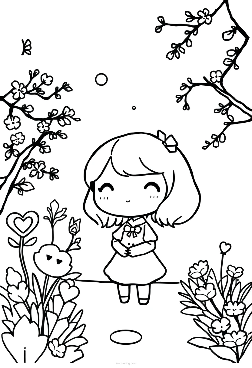 Romantic Garden Scene coloring page for kids