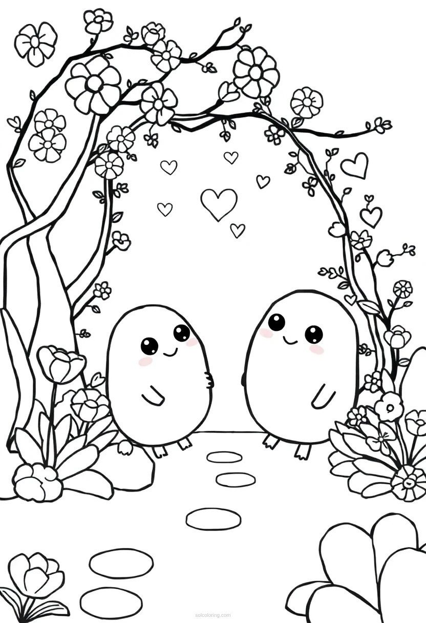 Romantic Garden Scene coloring page for kids