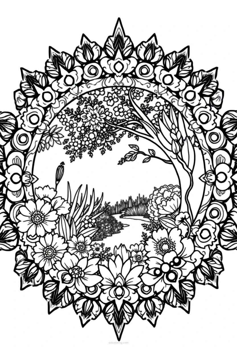 Romantic Garden Scene coloring page for kids