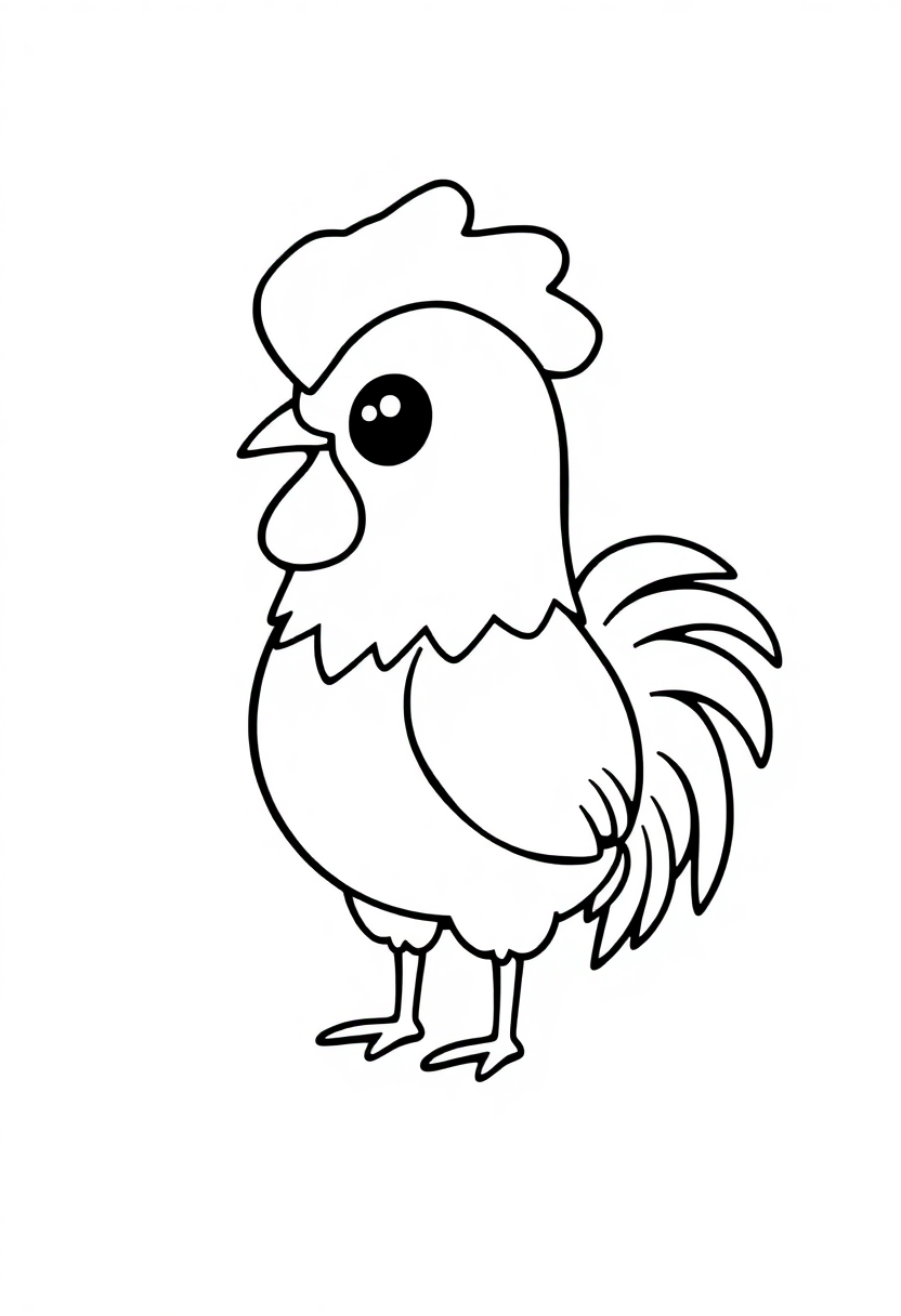 Rooster coloring page, free printable standard style for kids and adults