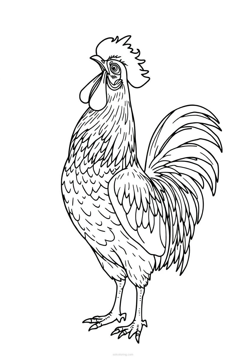 Rooster Crowing coloring page for kids