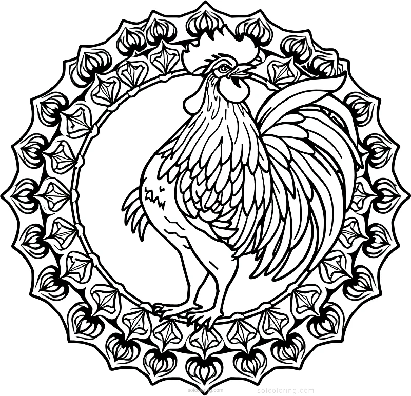 Rooster Crowing coloring page for kids