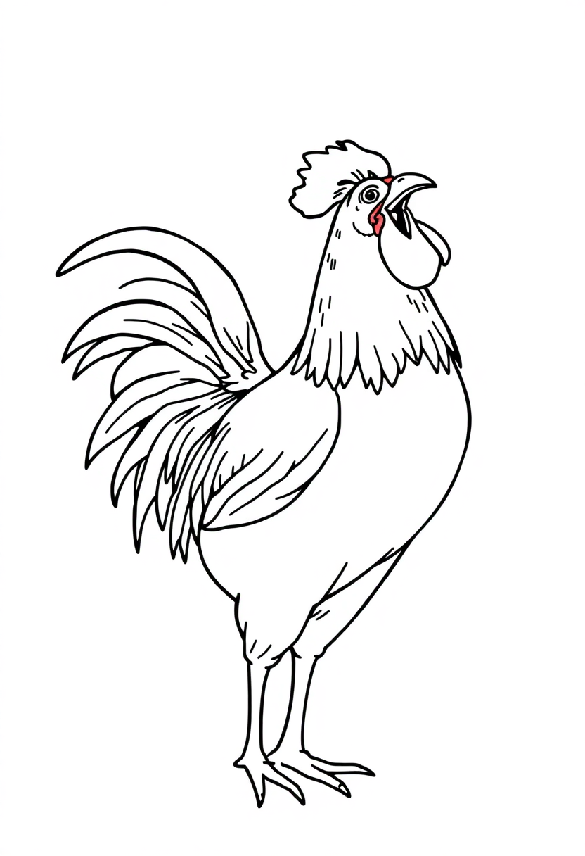 Rooster Crowing coloring page, free printable