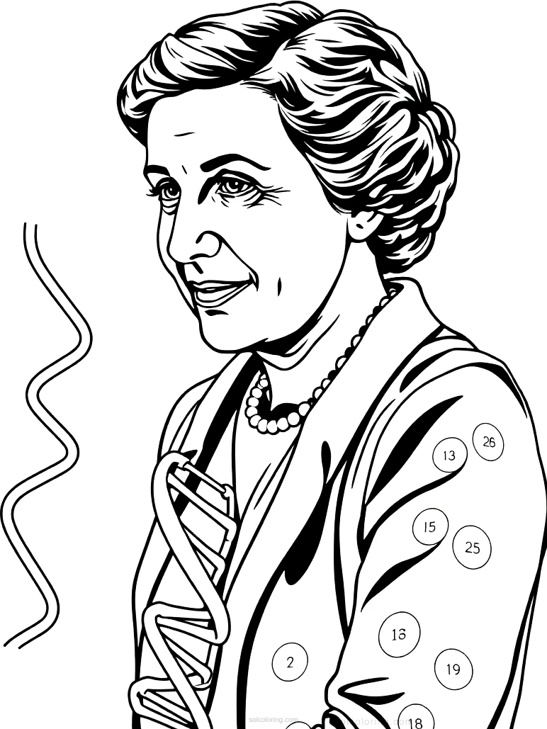 Rosalind Franklin With Dna Helix Model coloring page for kids