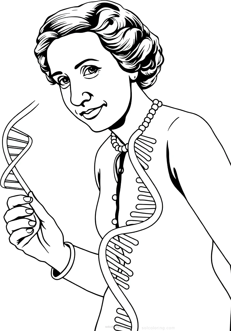Rosalind Franklin With Dna Helix Model coloring page for kids