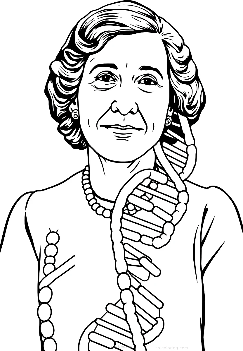 Rosalind Franklin With Dna Helix Model coloring page for kids