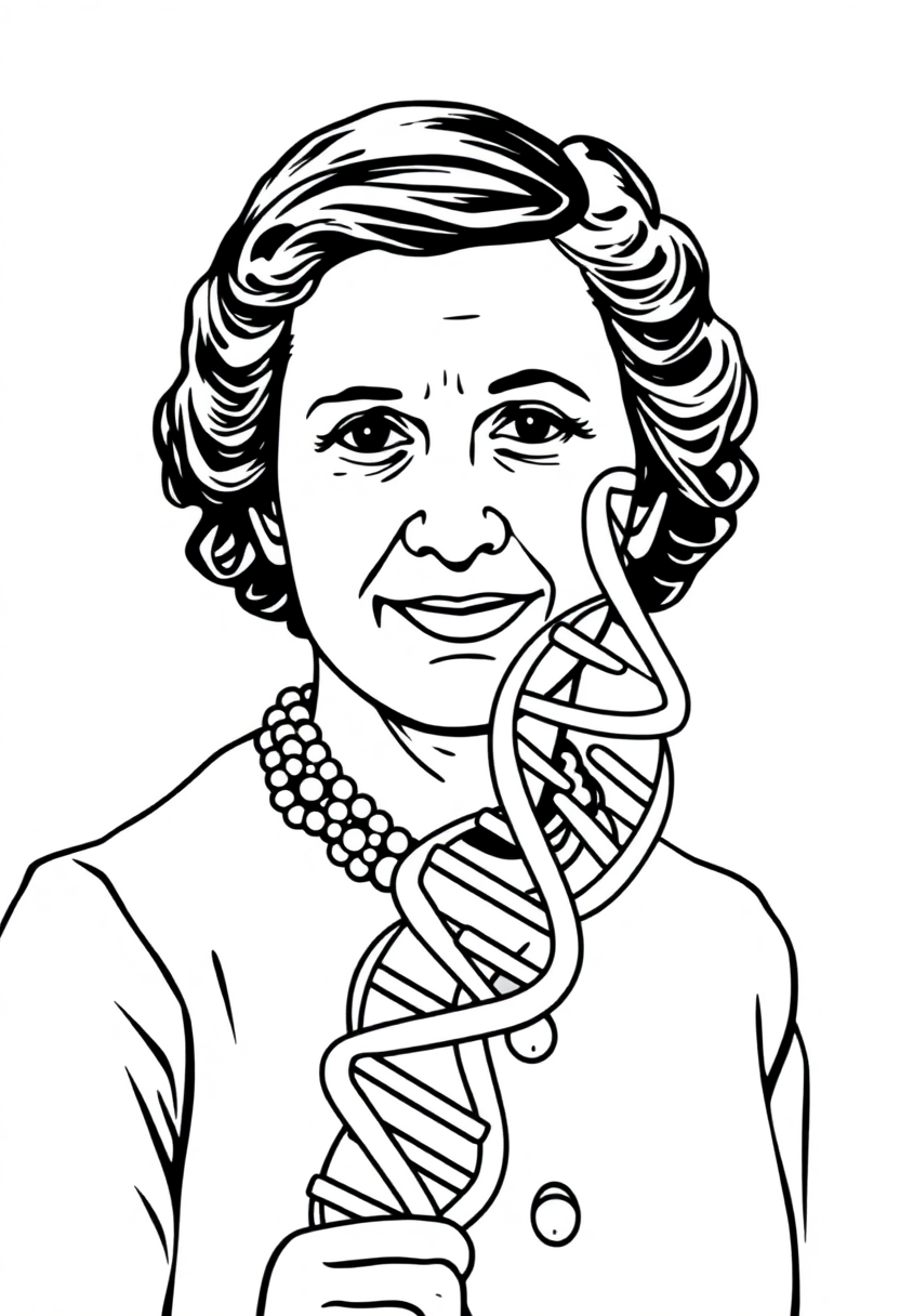 Rosalind Franklin With Dna Helix Model coloring pages