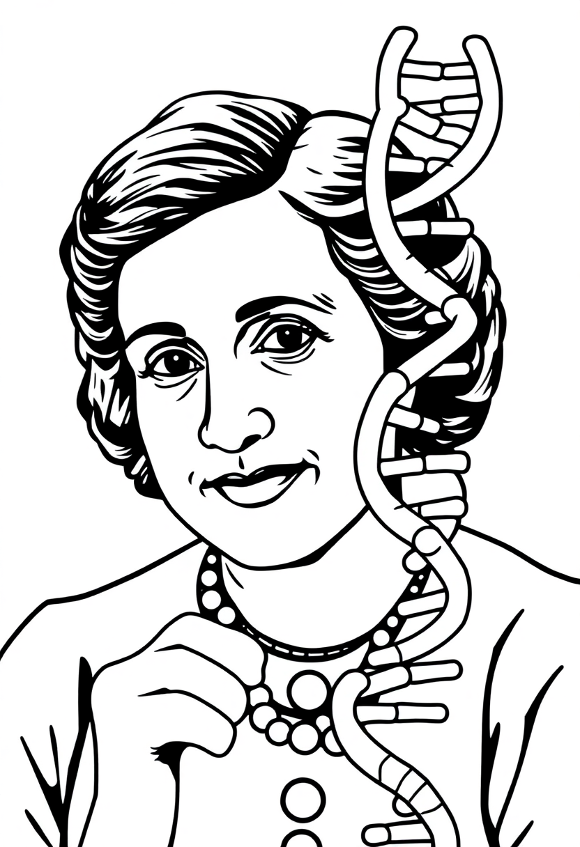 Rosalind Franklin With Dna Helix Model coloring page