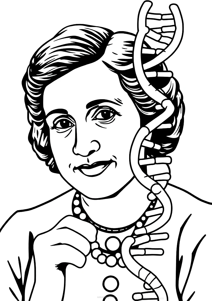 Rosalind Franklin with DNA Helix Model coloring page for kids