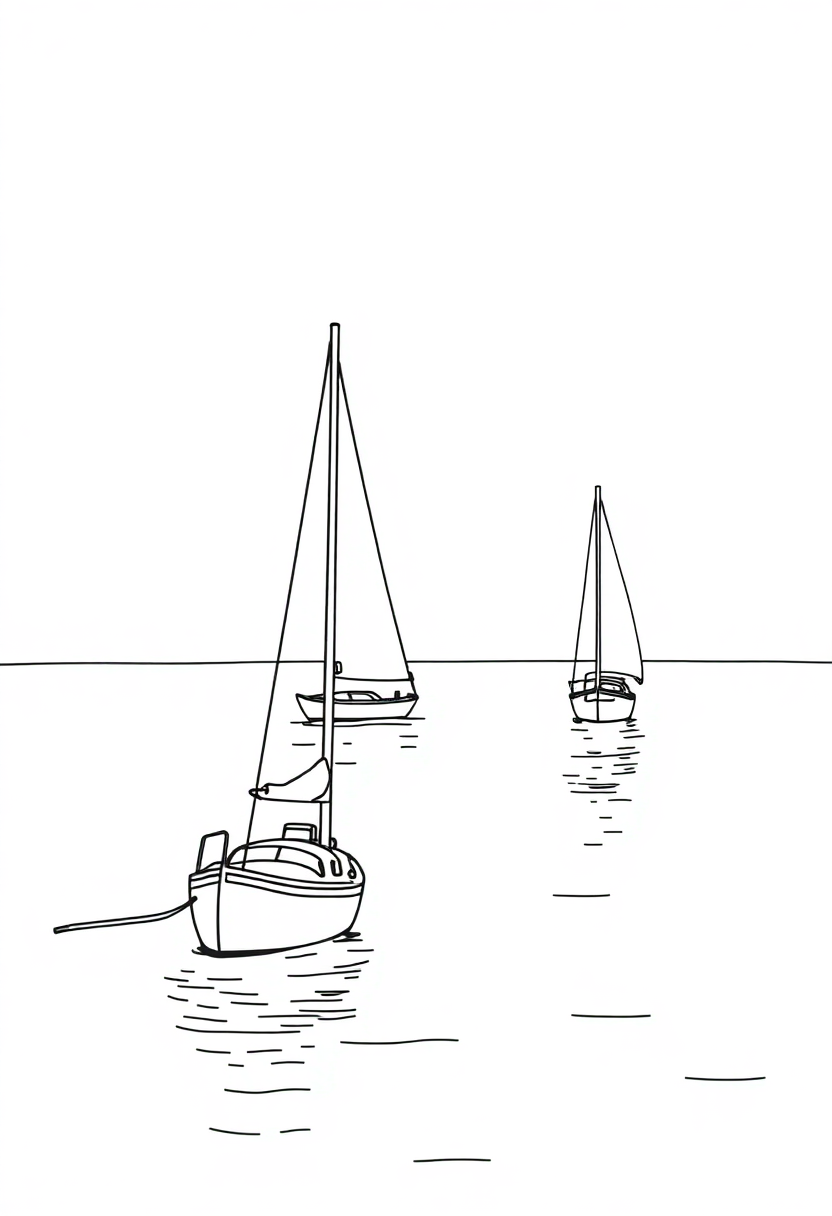 Sailboats on Calm Water coloring page, free printable