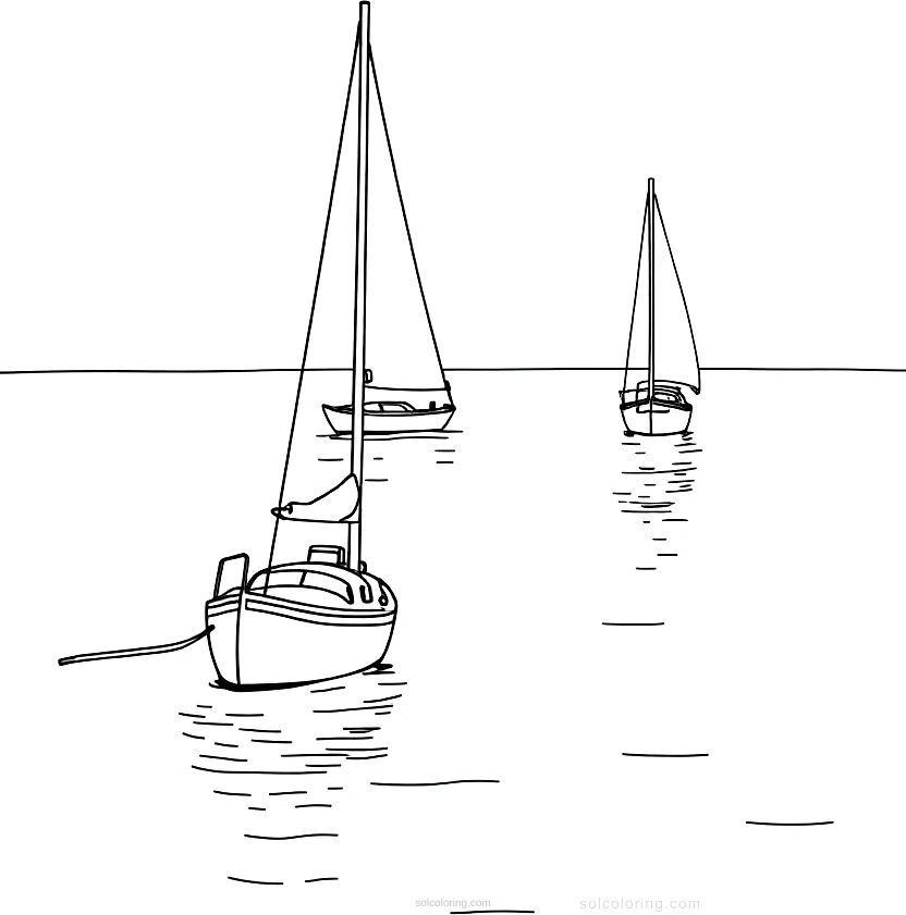 Sailboats on Calm Water coloring page for kids