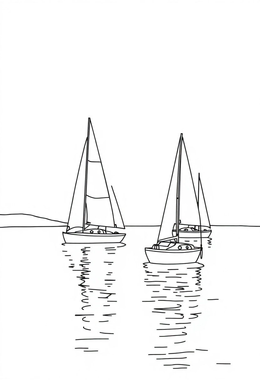 Sailboats on Calm Water coloring page, free printable