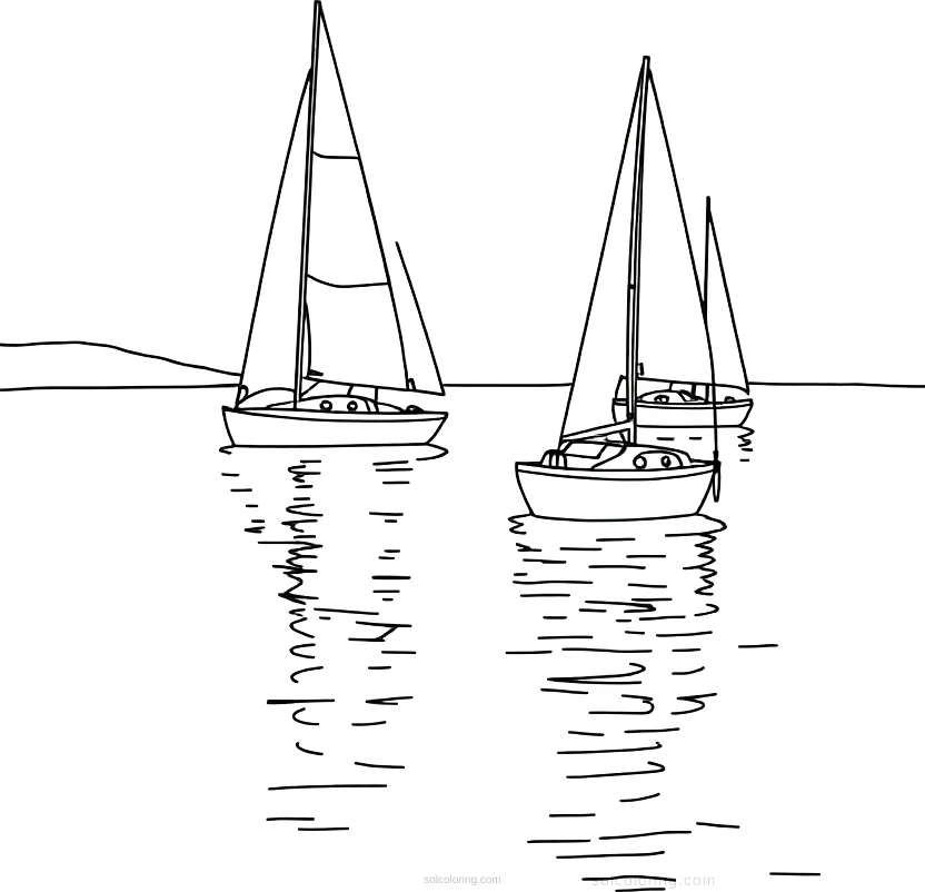 Sailboats on Calm Water coloring page for kids