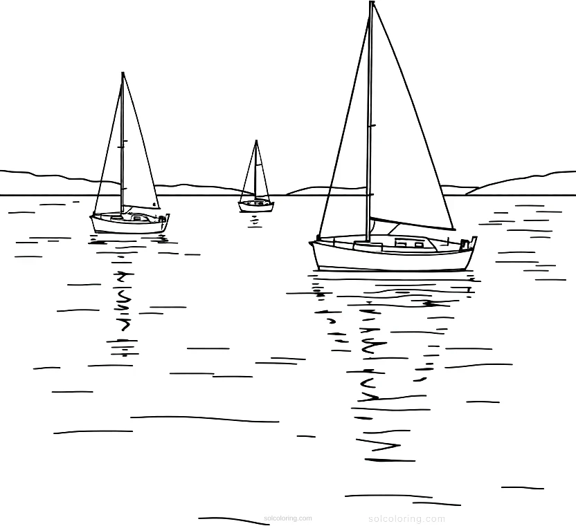 Sailboats on Calm Water coloring page for kids