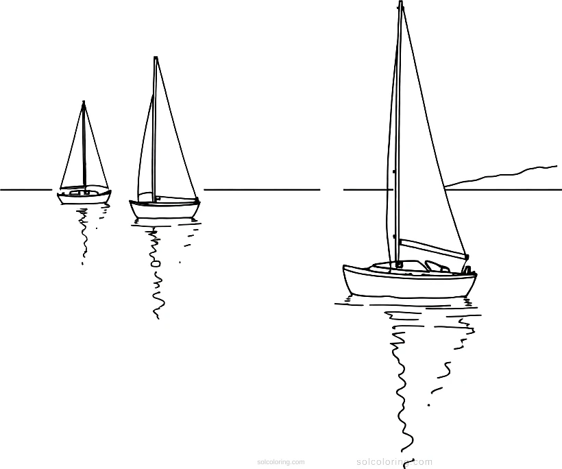 Sailboats on Calm Water coloring page for kids