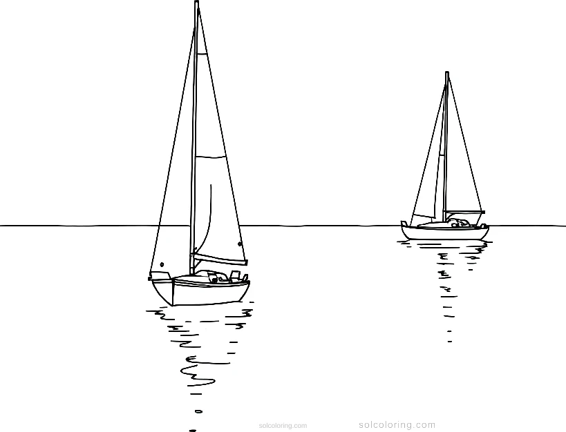 Sailboats on Calm Water coloring page for kids