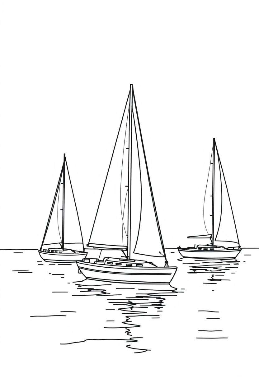 Sailboats on Calm Water coloring page, free printable