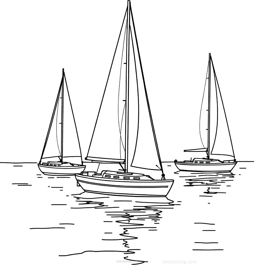 Sailboats on Calm Water coloring page for kids
