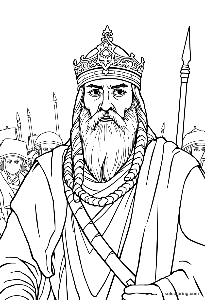 Saladin at the Battle of Hattin coloring page, free printable detailed style
