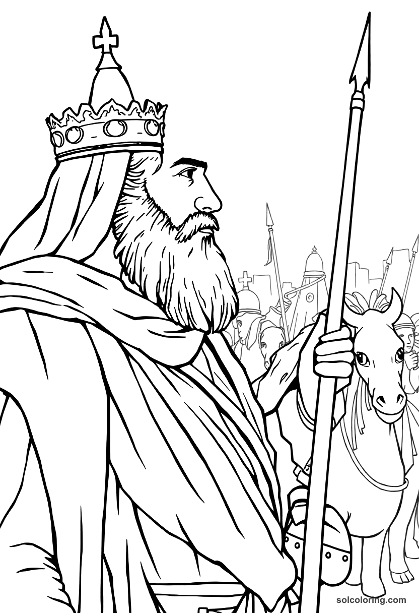 Saladin at the Battle of Hattin coloring page, free printable realistic style