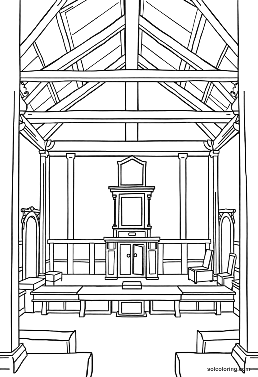 Simple Salem Witch Trial Courtroom coloring page, free printable simple style
