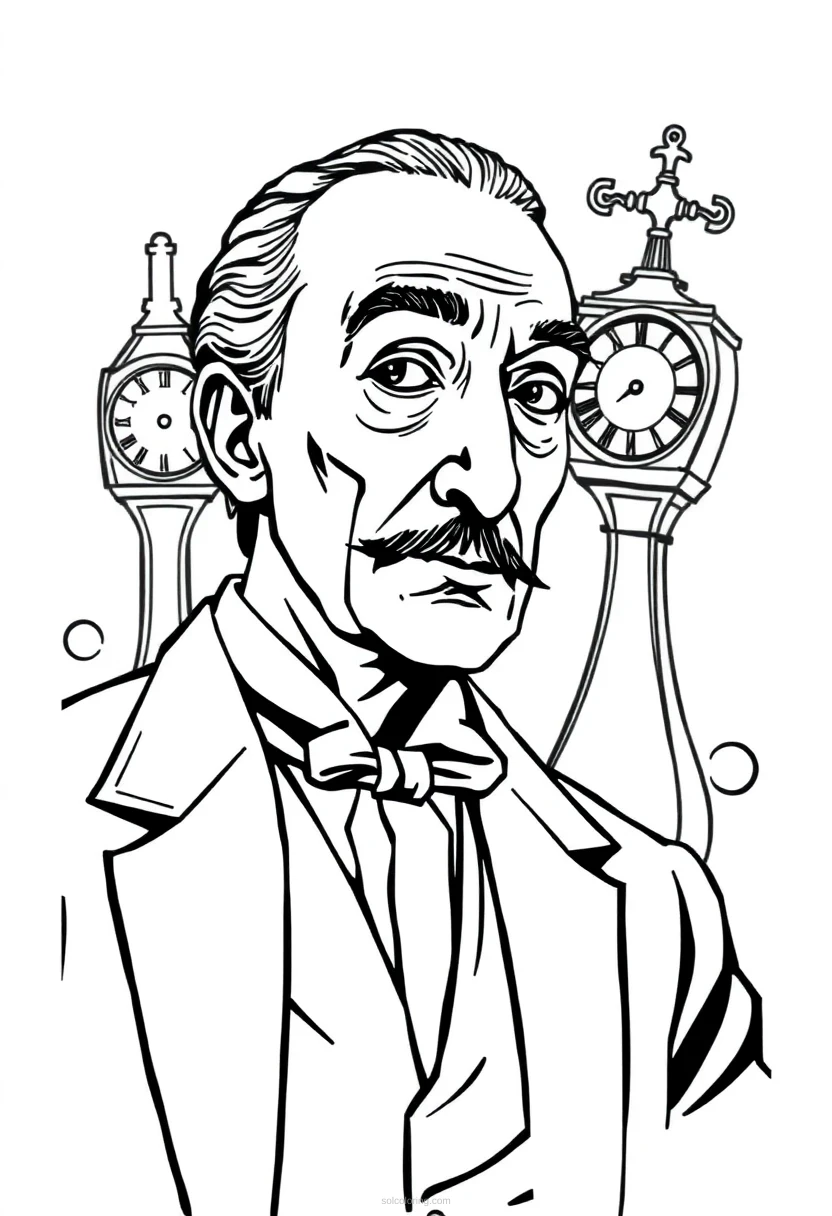 Salvador Dali With Melting Clocks coloring pages