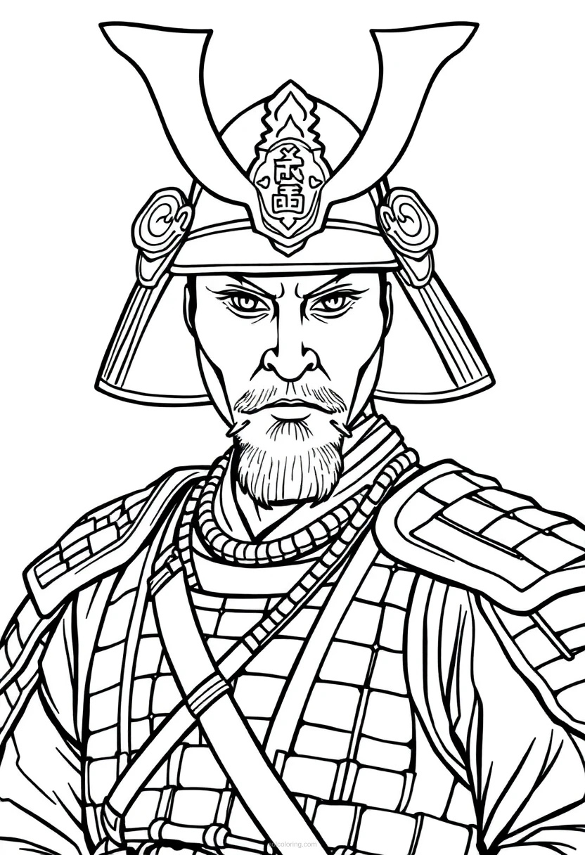 Samurai Warrior in Traditional Armor coloring page for kids