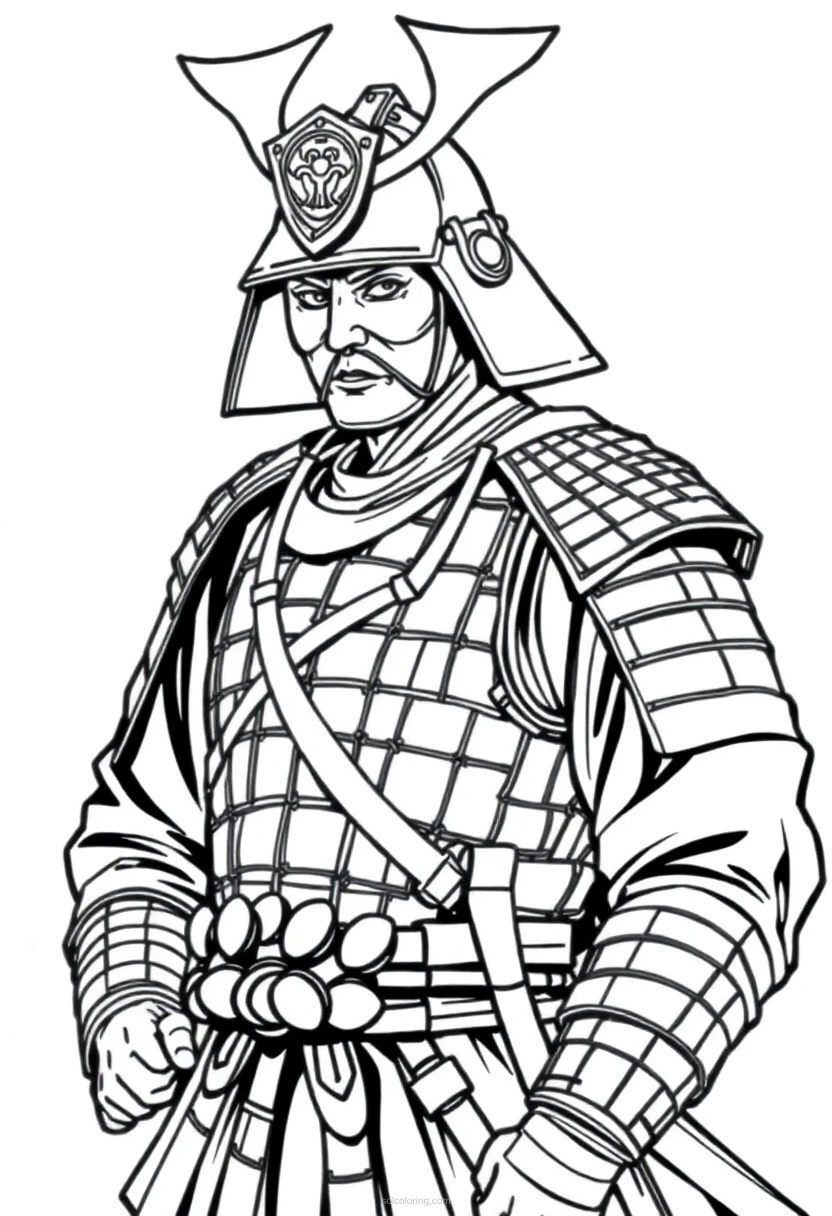 Samurai Warrior in Traditional Armor coloring page for kids