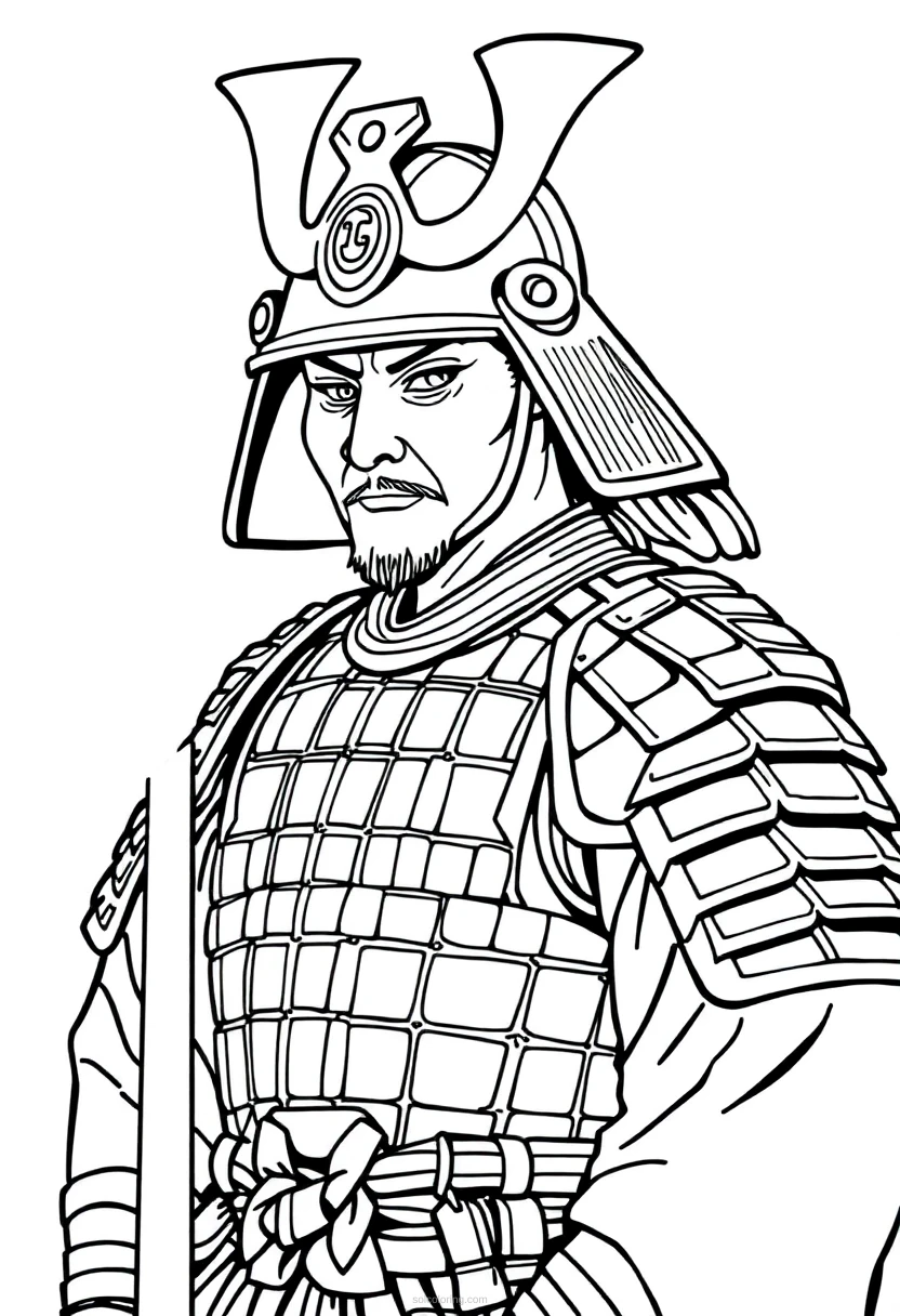 Samurai Warrior In Traditional Armor coloring pages