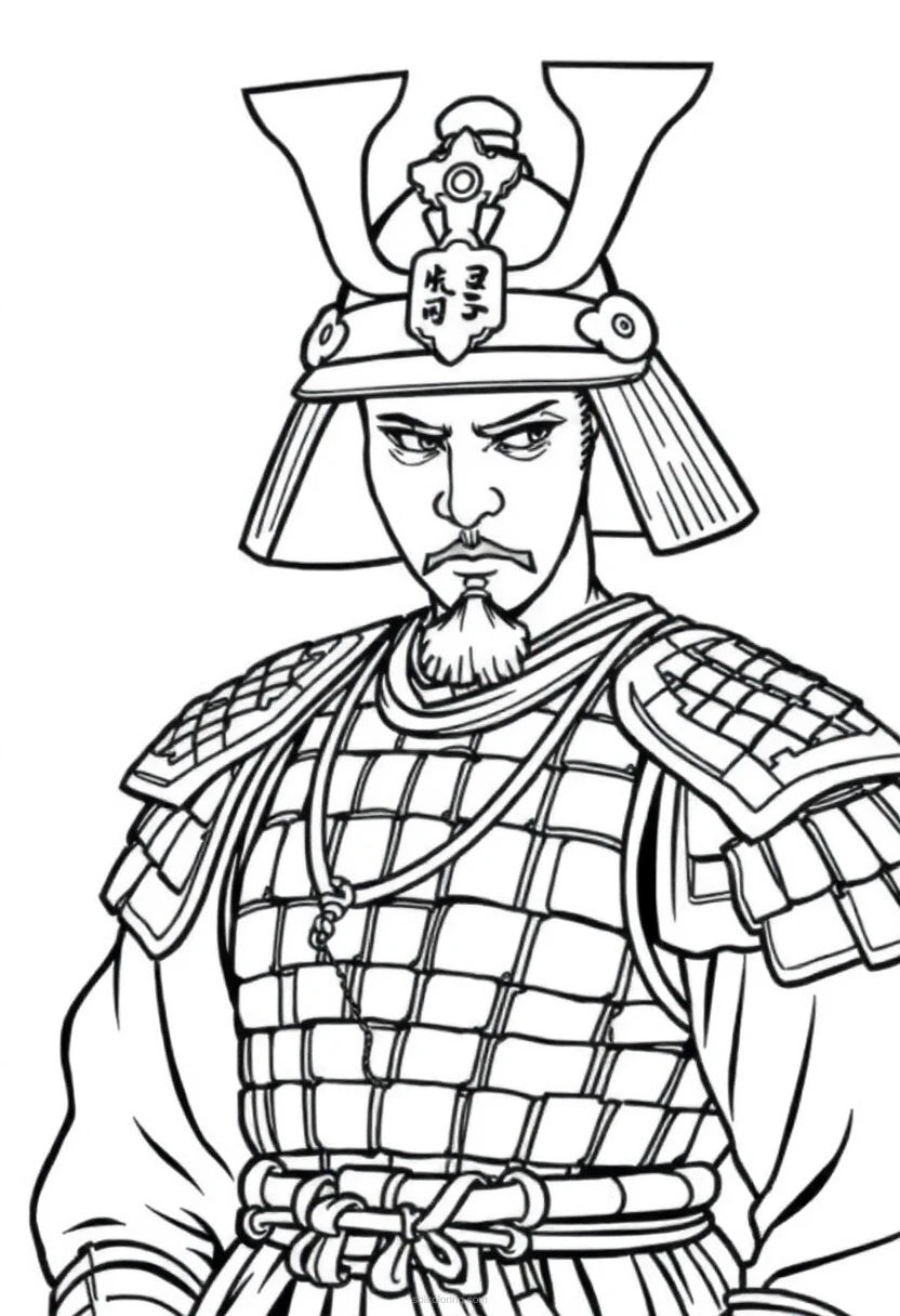 Samurai Warrior in Traditional Armor coloring page for kids