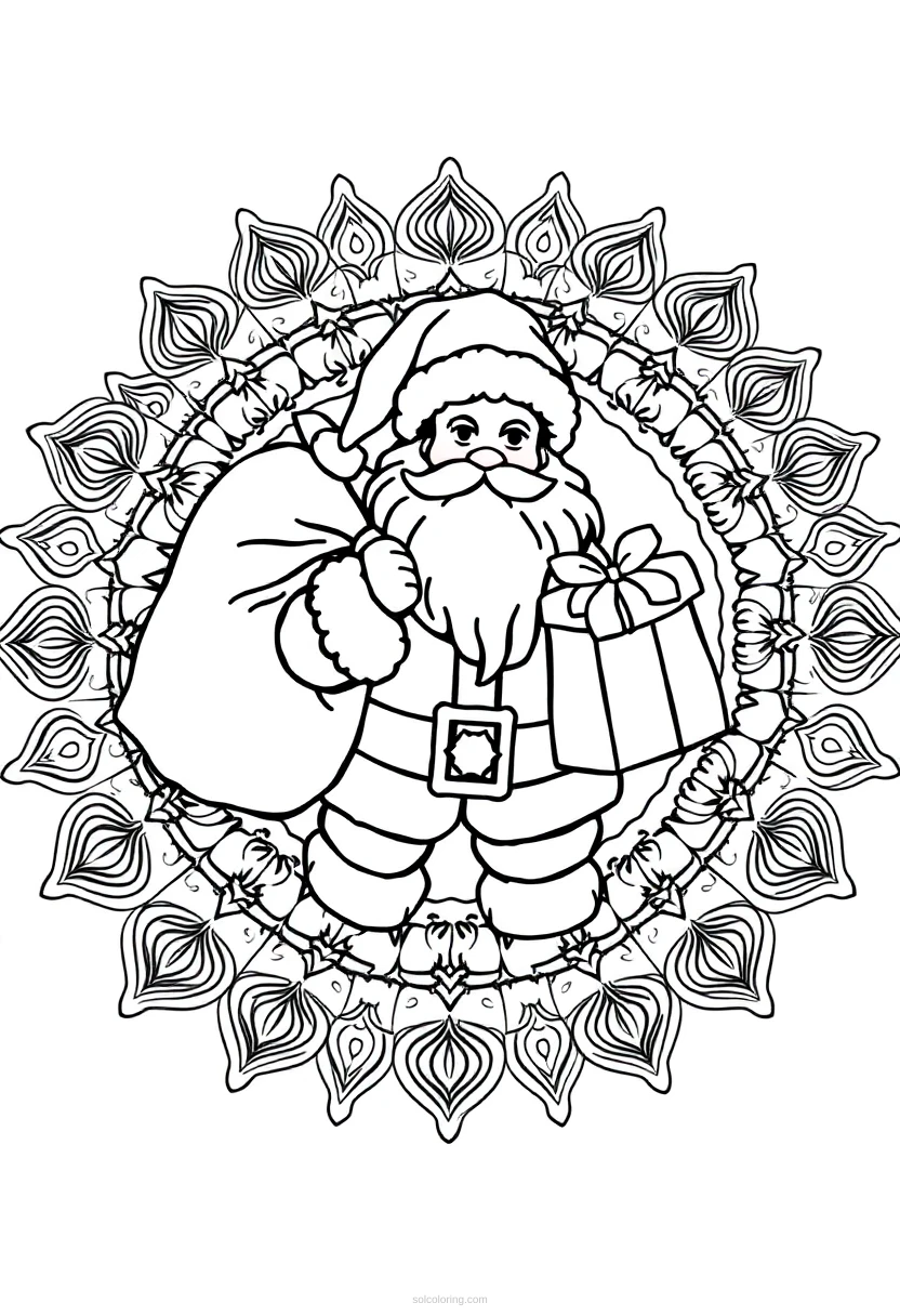 Santa Claus with Gift Sack coloring page for kids