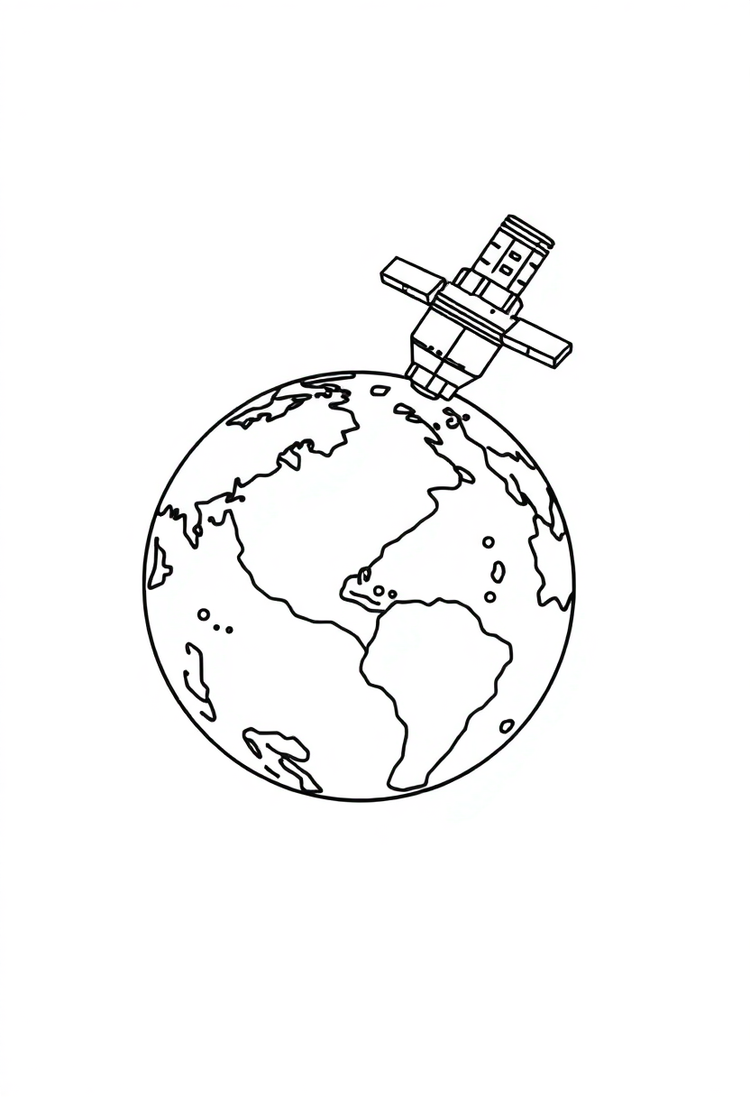 Satellite Orbiting Earth coloring page, free printable