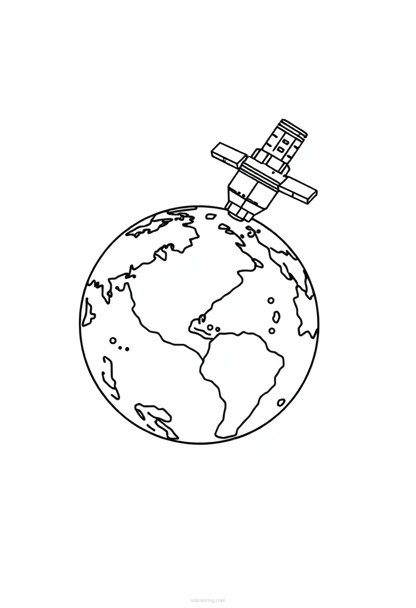 Satellite Orbiting Earth coloring page for kids